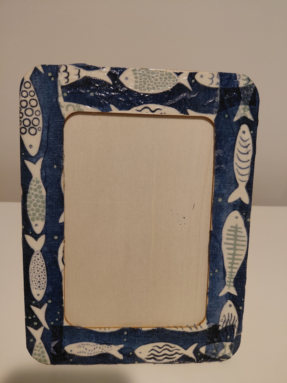 Navy Fish Pattern Wooden Photo Frame - Unbranded